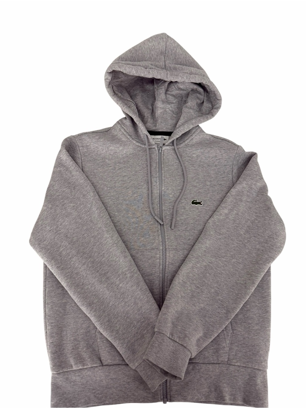LACOSTE Grey Classic Fit Full Zip Fleece Hoodie Crocodile Logo size S